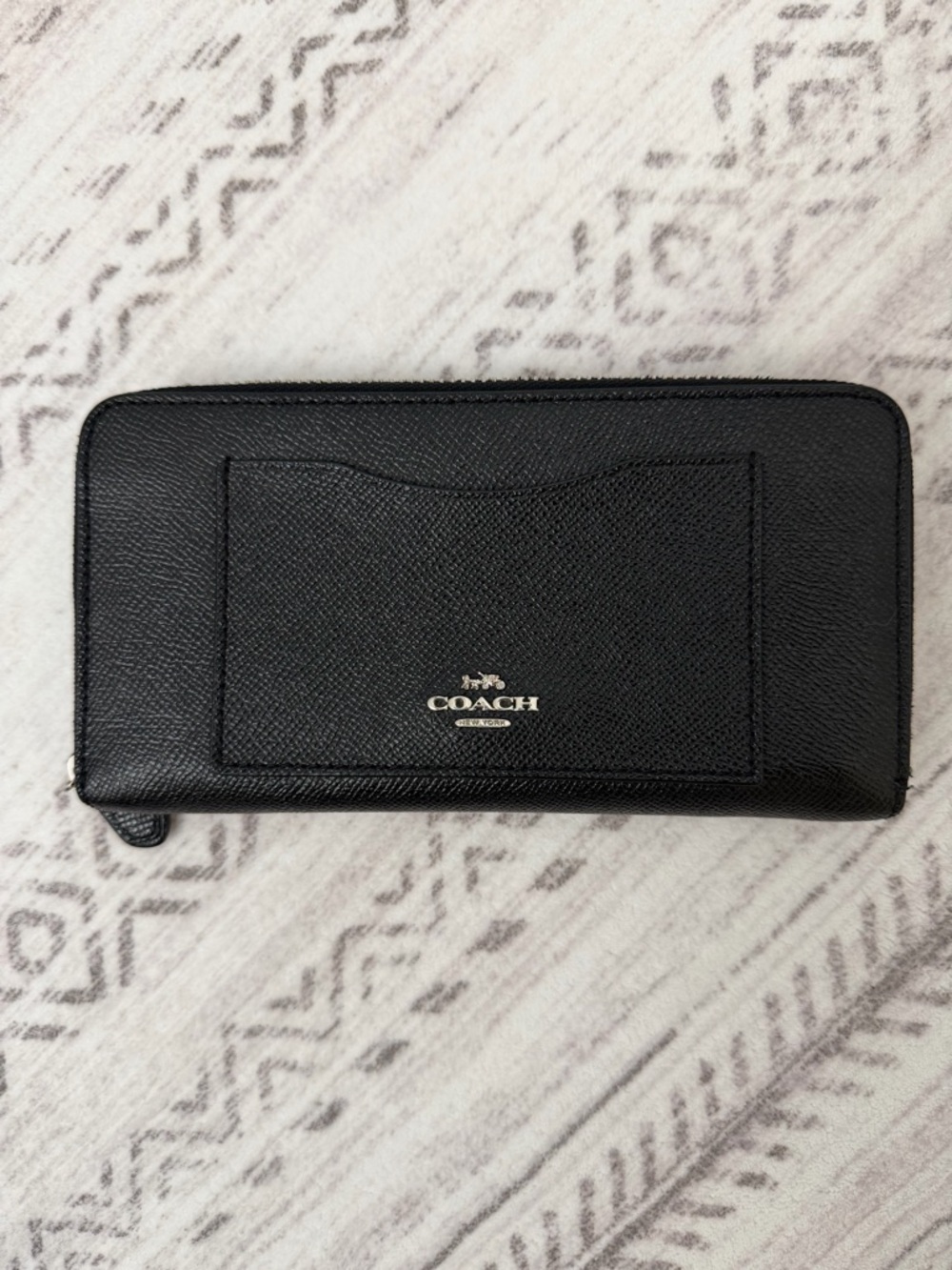 Coach Black Leather Zip Wallet with Silver Logo